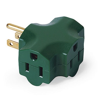 3-Outlet Adapter, Indoor, Green