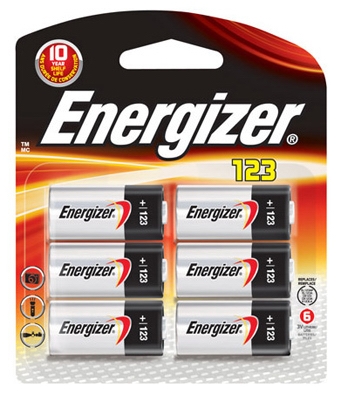 Lithium Camera Battery, 3-Volt, 6-Pack, #DL123AB