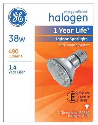 Halogen Spotlight Bulb, Indoor, Par 20, 38-Watt