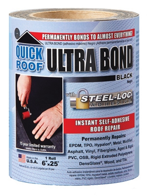 Ultra Bond Roof Repair, Self-Adhesive, Black, 6-In. x 25-Ft.