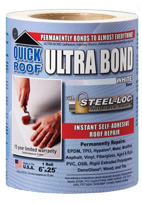 Ultra Bond Roof Repair, Self-Adhesive, White, 6-In. x 25-Ft.