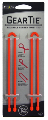 Gear Tie Reusable Twist Tie, Orange Rubber, 12-In., 2-Pk.