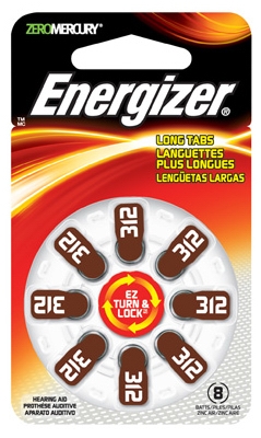 Hearing Aid Batteries 1.4-Volt Zinc Air, 8-Pack, AZ312DP-8