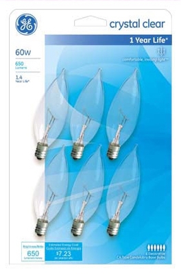 Decorative Light Bulb, Candle Shape, Candelabra Base, 60-Watt, 6-Pk.