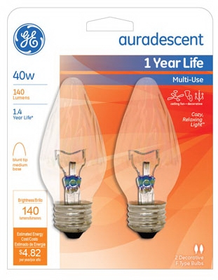 Light Bulb, Flame Shape, Blunt-Tip, 40-Watt, 2-Pk.