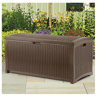 Deck Storage Box, Java Wicker-Look Resin, 46 x 21.6 x 22.5-In., 73-Gals.