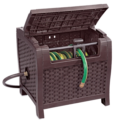 Slide Trak Hideaway Hose Reel, Brown Resin Wicker, 175-Ft.