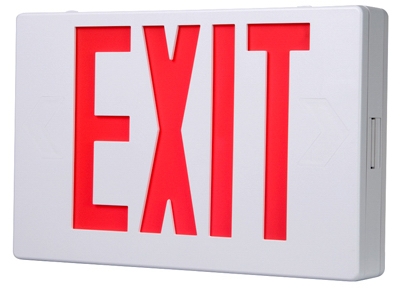 LED Exit Sign, AC, Red & White Thermoplastic