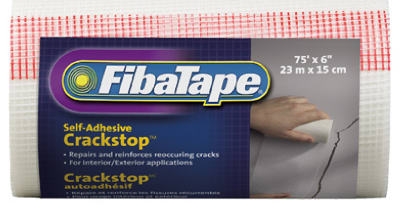 Crackstop Wall Repair Fabric, Glass Mesh, White, Adhesive, 6-In. x 75-Ft.