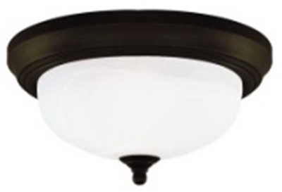 Ceiling Light Fixture, Indoor, Oil Rubbed Bronze & Frosted White Alabaster Glass, 60-Watt, 13 x 5.875-In.