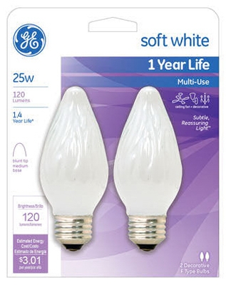 Decorative Light Bulb, Flame Shape, White, 25-Watt, 2-Pk.