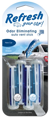 Car Air Freshener, Vent Stick, New Car/Cool Breeze Scent, 4-Pk.