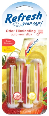 Car Air Freshener, Vent Stick, Fresh Strawberry & Cool Lemonade Scent, 4-Pk.