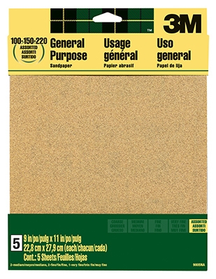 Assorted-Grit Aluminum Oxide Sandpaper, 9 x 11-In., 5-Pk.
