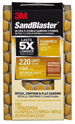 Sandblaster Sanding Sponge, 220 Grit Fine, 4.5 x 2.5 x 1-In.