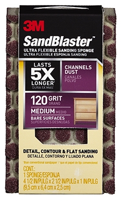 Sandblaster Sanding Sponge, Flexible, 120-Grit