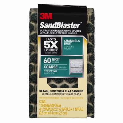 Sandblaster Sanding Sponge, Flexible, 60-Grit