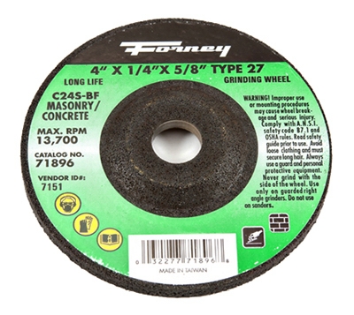 Masonry Grinding Wheel, Type 27, 4 x .25-In.