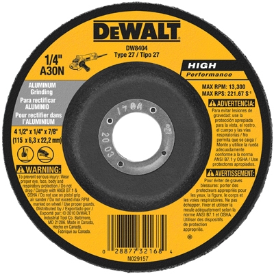 Grinding Wheel, Aluminum, 4.5 x 1/4 x 7/8-In.