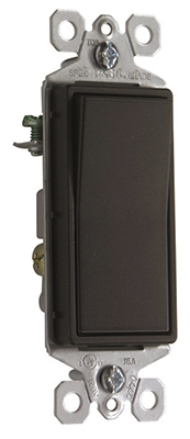 Decorator Rocker Switch, 3-Way, Grounded, Dark Bronze, 15-Amp, 120-Volt