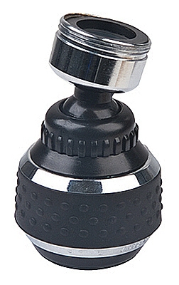 Spray Faucet Aerator, Dual Thread, Double Swivel, Chrome & Black