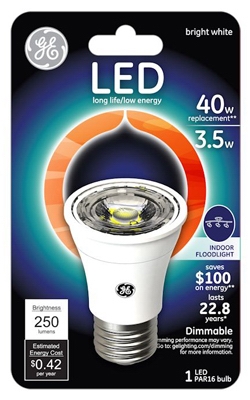 LED Floodlight Bulb, Indoor, PAR16, Medium Base, 3.5-Watt