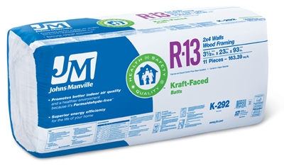 R13 Kraft Faced Batt Insulation, 163-Sq. Ft. Coverage, 23 x 93-In.
