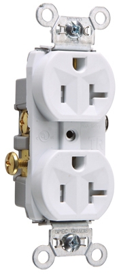 Duplex Receptacle, Tamper-Resistant, White, 20-Amp, 125-Volt