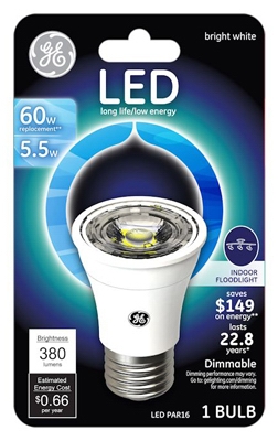 LED Floodlight Bulb, Indoor, PAR16, Medium Base, 5.5-Watt