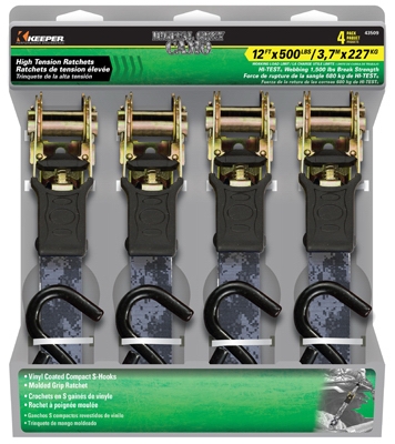 Ratchet Tie Down, Digital Gray Camo, 1-In. x 12-Ft., 4-Pk.