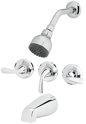 Shower Faucet, Non-Pressure Balancing, 3-Handle, Chrome