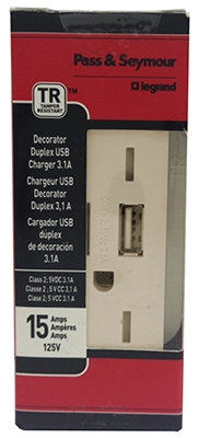 USB Charger, 2-Outlet, Light Almond, 15-Amp