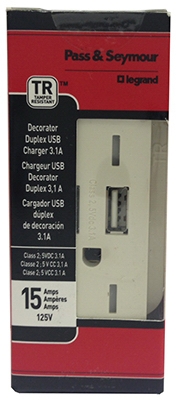 USB Charger, 2-Outlet, White, 15-Amp