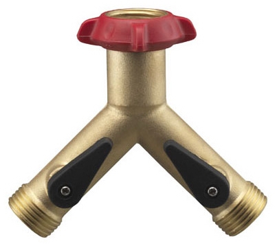 Y-Connector, Long Neck, Dual Outlet, Brass