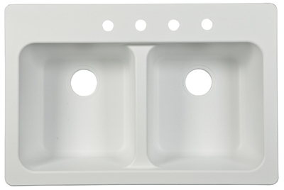 Double-Bowl Kitchen Sink, White, 33 x 22 x 9-In.
