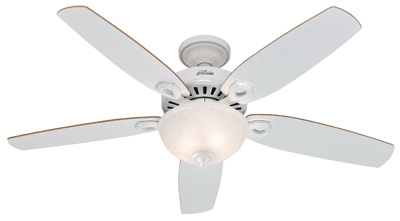 Builder Deluxe Ceiling Fan with Light, White, 5 Blades, 52-In.