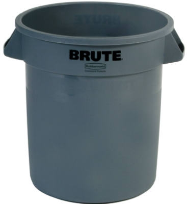 Trash Can without Lid, Gray, Plastic, 10-Gal.