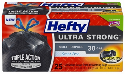 Ultra Strong Ultra Large Drawstring Trash Bags, Black, 25-Ct., 30-Gal.