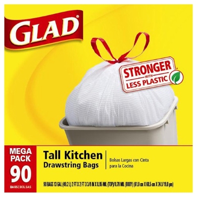 Tall Kitchen Garbage Bag, Drawstring, 13-Gal., 90-Ct.