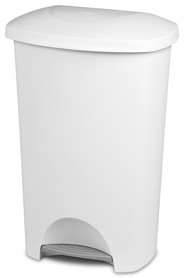 Kitchen Wastebasket, Step-On, White, 11-Gal.