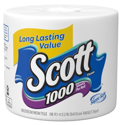 Single Roll Bath Tissue, White, 1-Ply