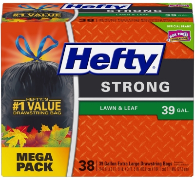 Extra Strong Lawn & Leaf Drawstring Bag, Black, 39-Gal., 38-Ct.