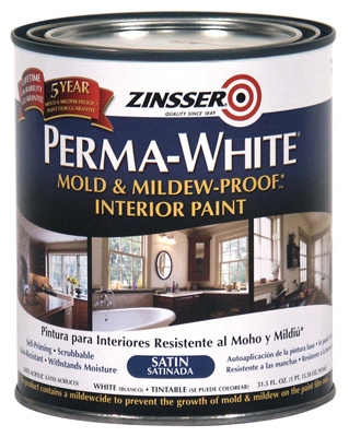 Mold & Mlidew Proof Interior Paint, White Satin, Quart