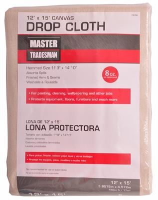 Canvas Dropcloth, 12 x 15-Ft., 8-oz.