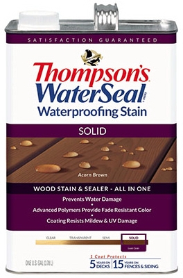 Waterproofing Stain, Solid, Acorn Brown, 1-Gal.