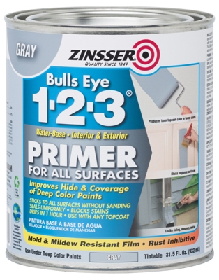 Bulls Eye 1-2-3 Primer, Water Base, Gray, 1-Qt.