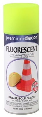 Fluorescent Spray Paint, Interior/Exterior, Bright Yellow, 11-oz.