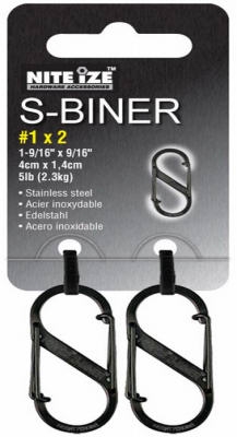 S-Biner Carabineer Clip, #1, Black, 2-Pk.