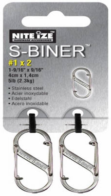S-Biner Carabineer Clip, #1, Stainless Steel, 2-Pk.