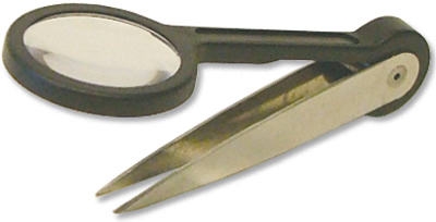 Nickel Plated Tweezers with Attached Magnifying Lens Bucket, 3.5-In., 30-Pc.